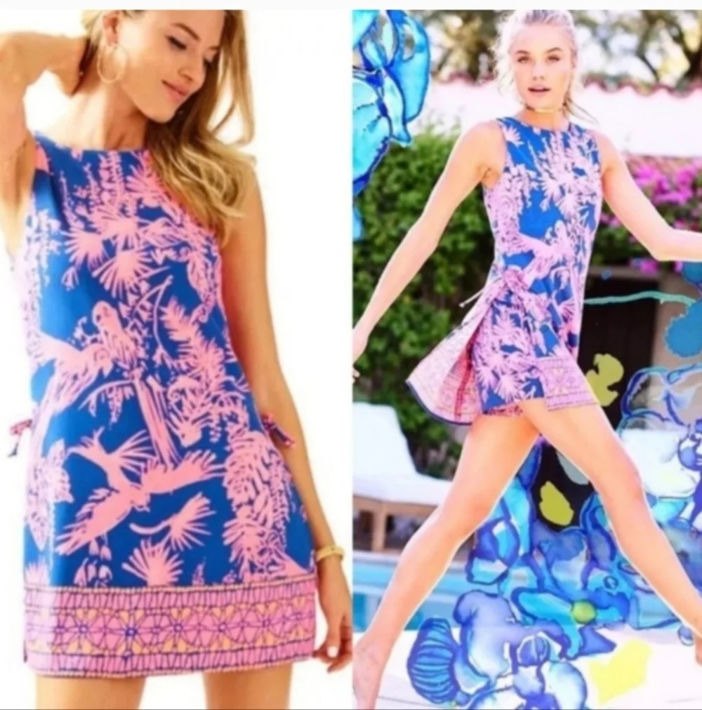 Lilly Pulitzer Donna Sleeveless Romper Shift Dress Night Caw Blue Pink Size 2 - Picture 2 of 8